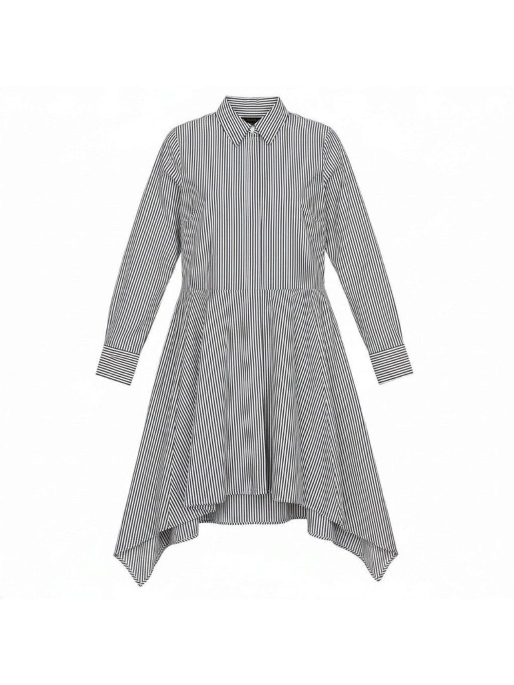 Louis Vuitton Long Sleeve Striped Shirt Dress Blue White Brown Cotton 34